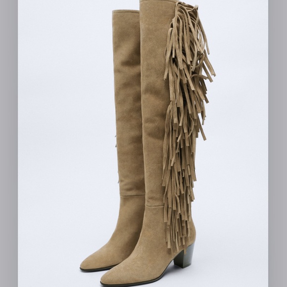 Zara Split Suede Cowboy Boots with Fringes - Picture 11 of 11